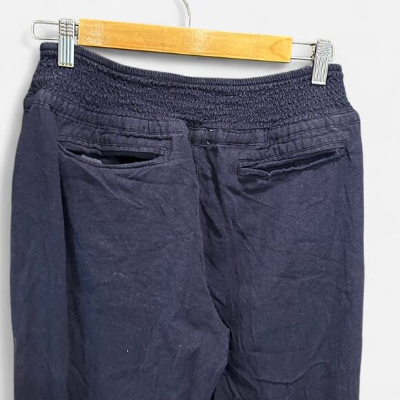 Navy Linen Blend Pull-On Resort Lounge Pants | Vacation Ready | L - Picture 6 of 10